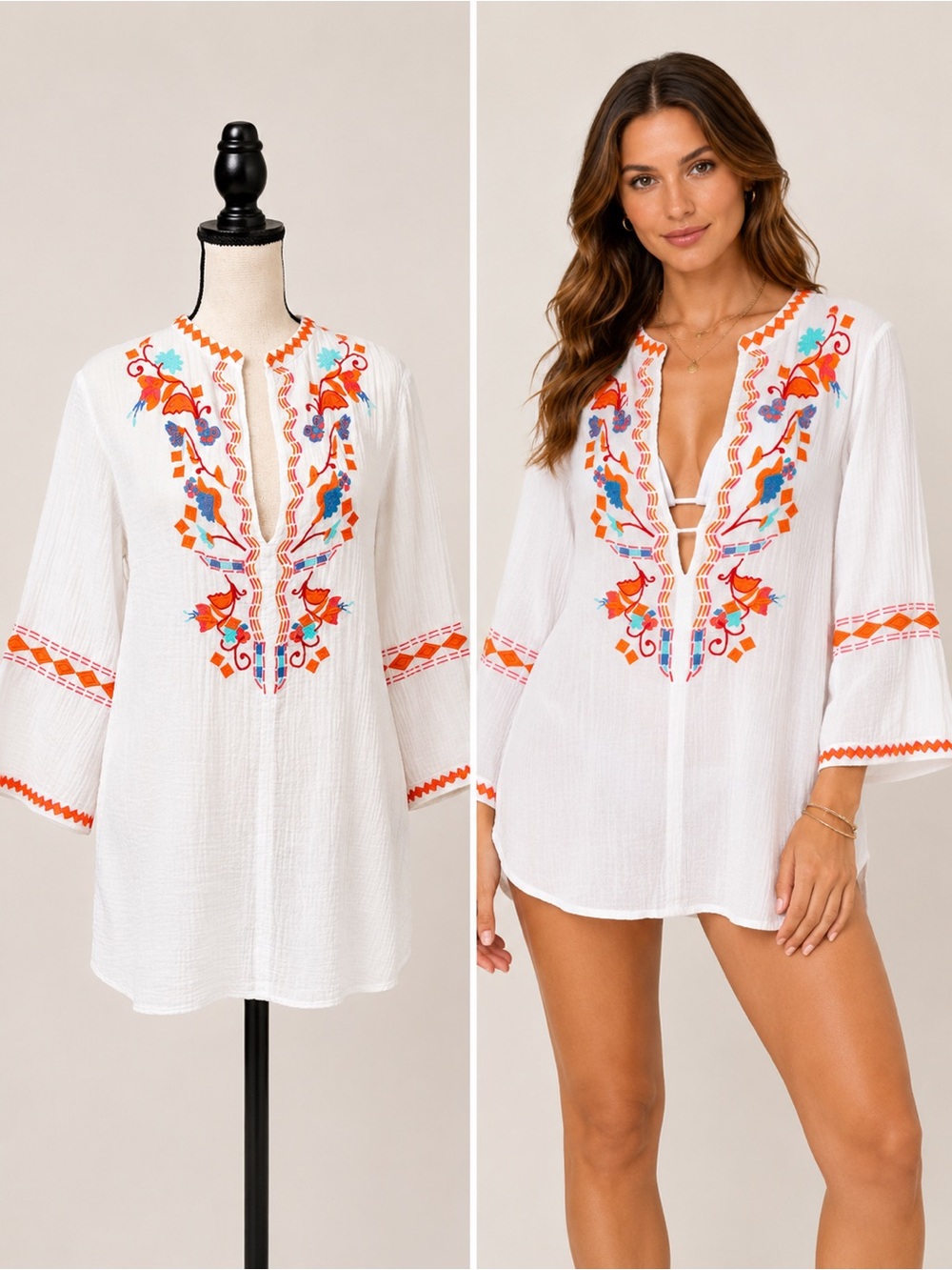 Boho Beach Babe Helen‎ Jon Sophia Embroidered Tunic Cover-Up – Size Small